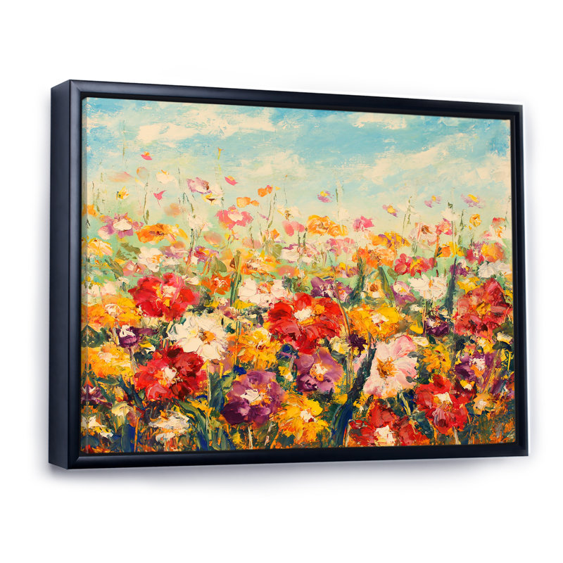 «Fields Of Vibrant Spring Flowers», reproduction sur toile flottante, H 16 po x l 32 po x P 1 po, Cadre flottant noir