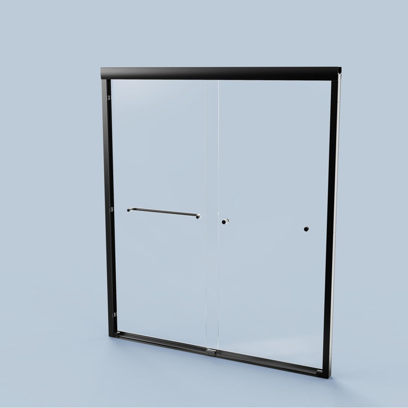 Semi-Frameless Double Sliding Shower Door with Tempered Glass, Matte Black