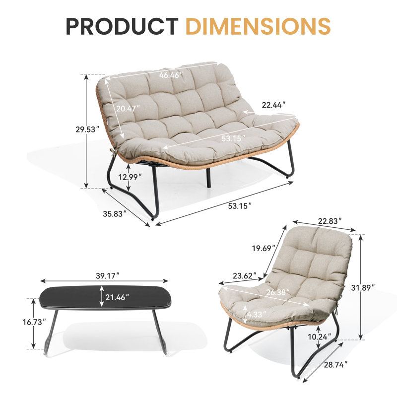 4-person Patio Conversation Sets With Table, Beige