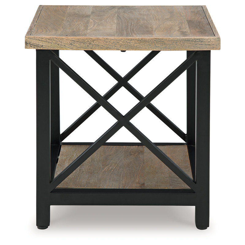 24'' Black and Brown Wood and Metal Rectangular End Table