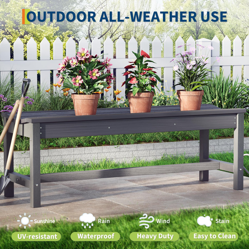 Banc d'extérieur, banc de jardin courbé sans dossier, PEHD, résistant aux intempéries, porche de patio, gris, Gray
