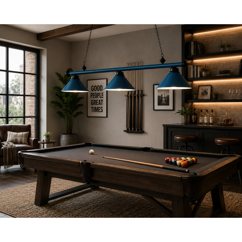 Bowdon 3 - Light Pool Table Linear Pendant By RAM Game Room, Matte Blue
