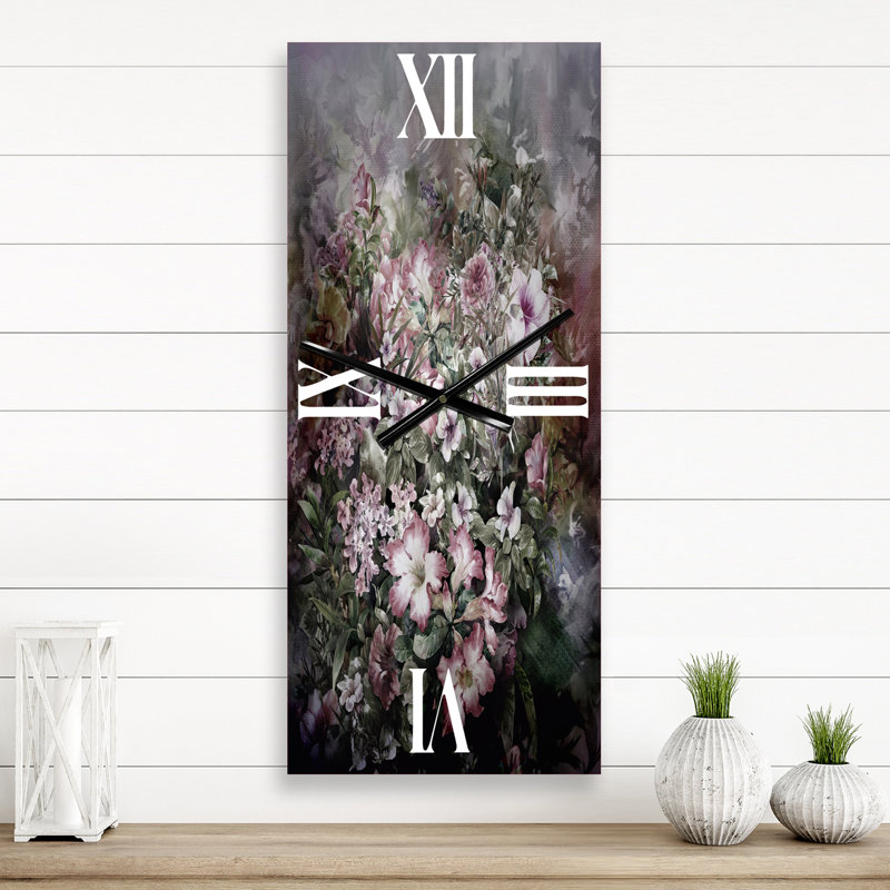 Dessin rétro de fleurs IV - horloge murale rétro, Grand