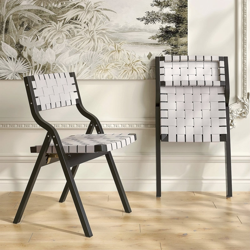 Chaises pliantes en bois, chaises pliantes, chaises de salle à manger en bois empilables pour la cuisine et la salle à manger, siège et dossier tissés, ensemble de 2 chaises de salle à manger