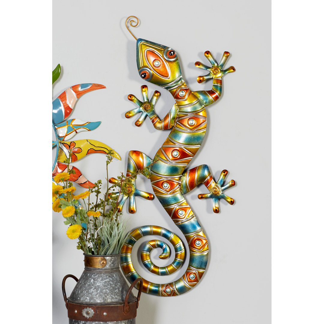 Paquette Metal Indoor Outdoor Lizard Multi Colored Wall Decor with Diamond and Swirl Details Bay Isle Home™