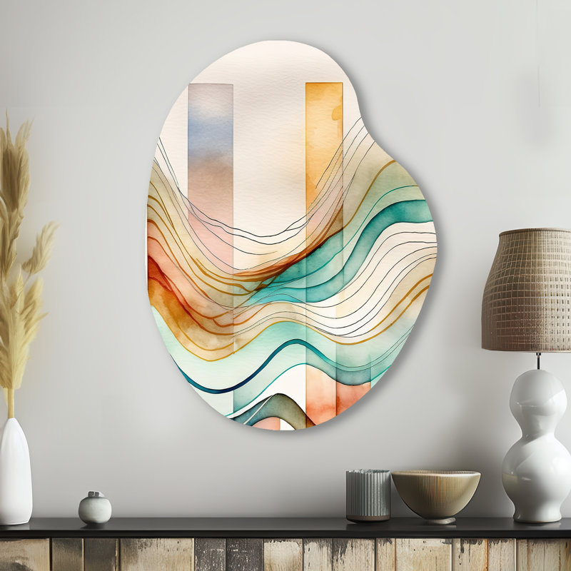 Multicolore, vagues abstraites I - Minimalisme, forme irrégulière, art mural en métal, reproduction d'art asymétrique moderne