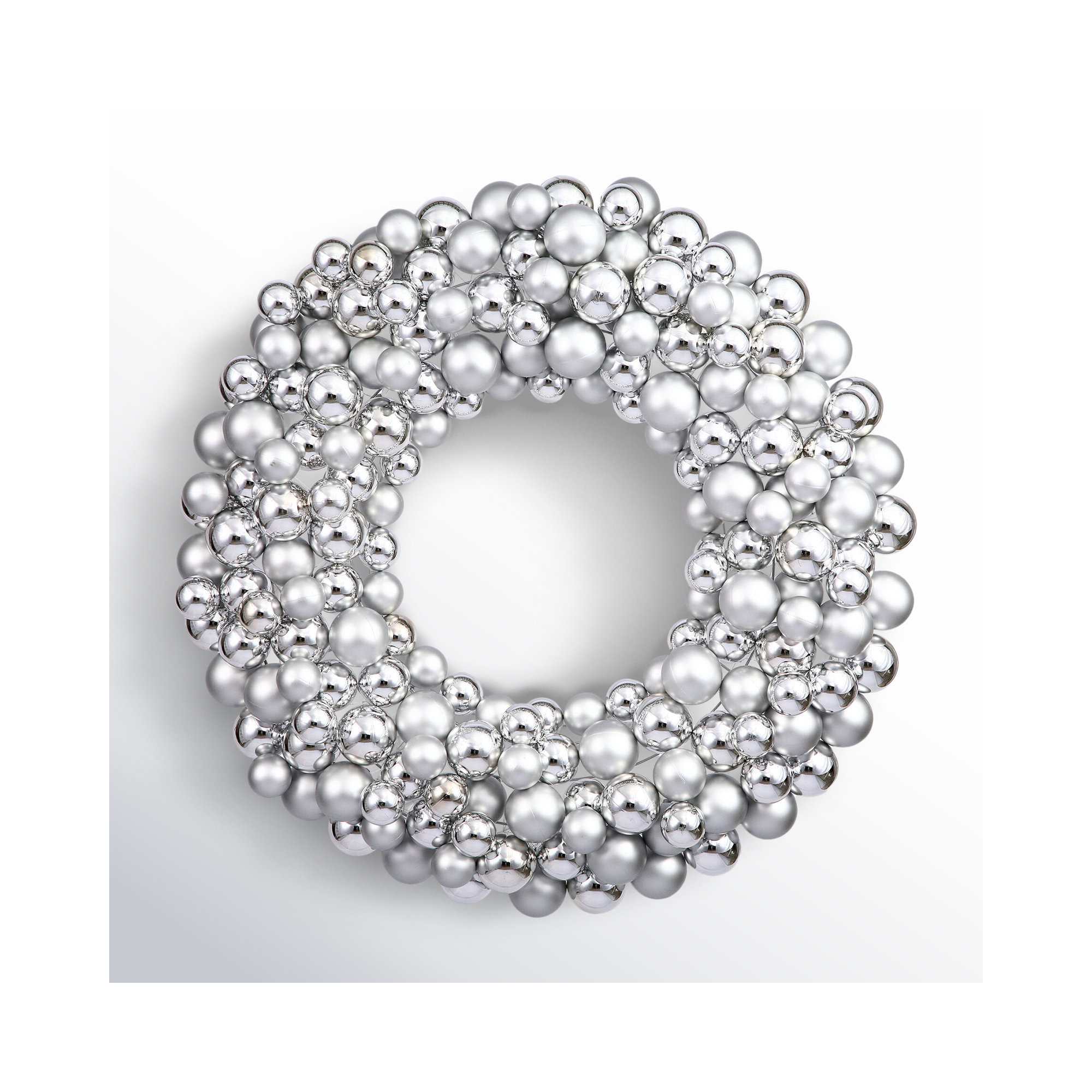 Shiny and Matte Ball Wreath, 36", Silver