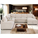 120" U-shaped Chenille sectional sofa with side table USB A/Typc C Pull out Sleeper Sofa with Storage Chaise
