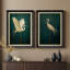 Elegant White Crane Deep Emerald Classic - Set of 2 Premium Framed Wall Art Print on Paper 26"x36"-121103498