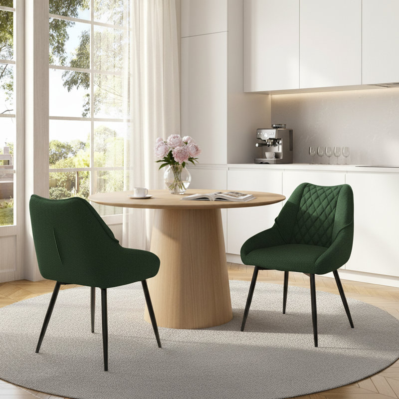 Soft Upholstered Dining Chair with Arm (Set of 2), Green