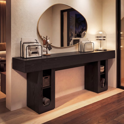 Console OMCHOM avec prise de courant et 4 casiers de rangement, table de hall d'entrée multi-tailles pour le couloir du salon