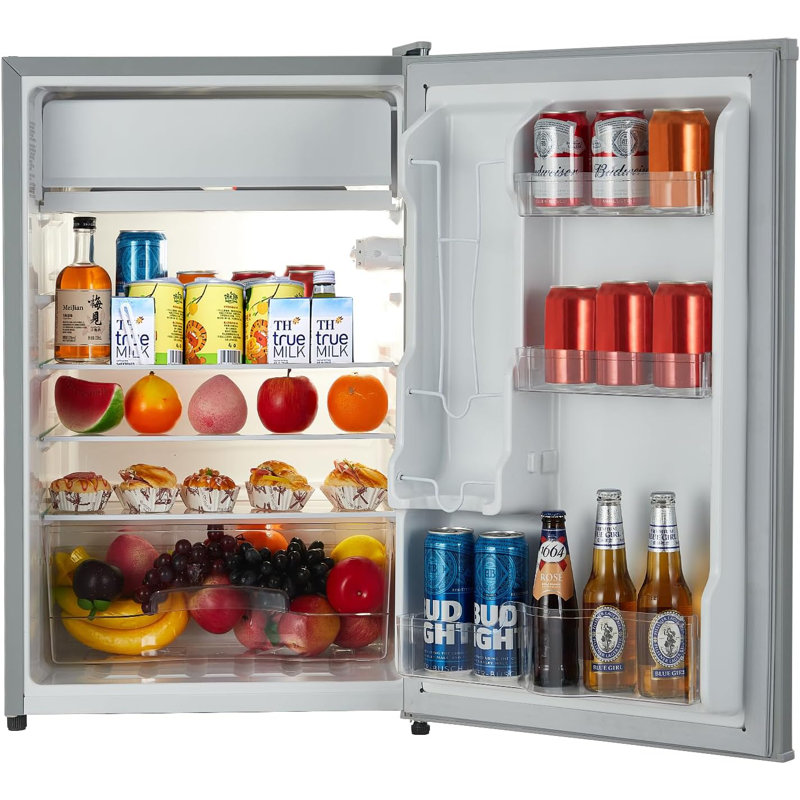 4.4 Cu. Ft Mini Fridge with Freezer - Spacious Interior, Adjustable Glass Shelves, Crisper Drawer, Reversible Door, and Silent Operation, Perfect for Dorms and Small Space