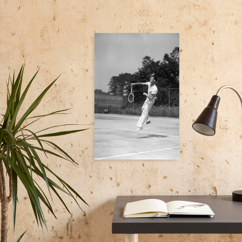 Art des années 1930, homme jouant au tennis sautant dans les airs, rétro, art mural rétro classique, H 24 po x l 16 po