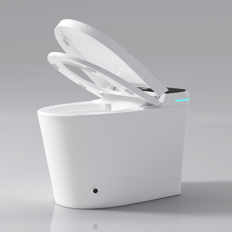 Bidet de toilette intelligent avancé - couvercle à ouverture / fermeture automatique, capteur de pied, séchoir à air chaud, blanc avec fonction de télécommande intégrée,