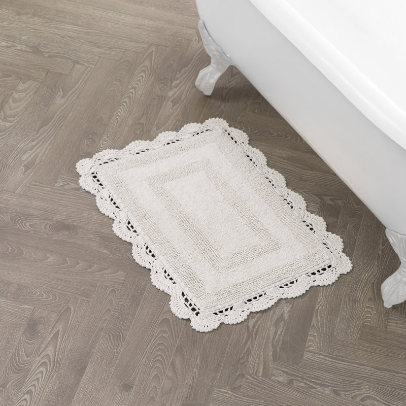 Laura Ashley Crochet Machine Washable Cotton Bath Rug, Ivory, 24" L x 17" W