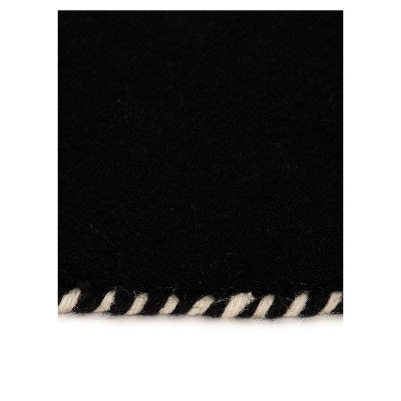 Solid Colour Wool Hand Woven Area Rug, Black, Around 120cm