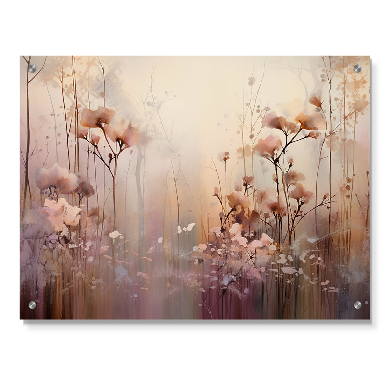 «Beige Ethereal Forest III», art mural acrylique abstrait pour salon, H 12 po x l 20 po