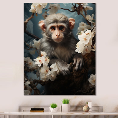 Palette de singe gris printemps floral - art mural singe