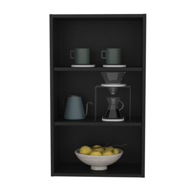 Armoire murale avec tablettes ouvertes pour le salon - Rangement noir dans différentes pièces