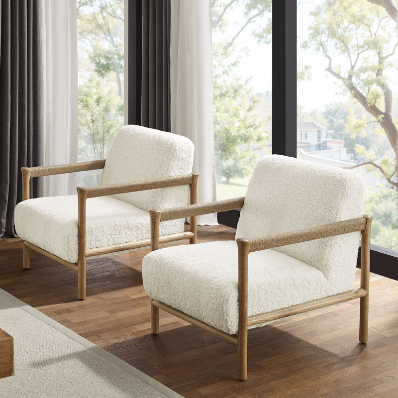 Friesen Upholstered Accent Armchair With Solid Wood Frame (Set of 2), White Faux Fur