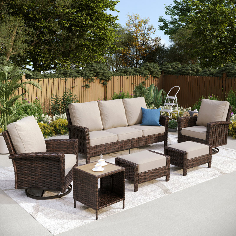 Outdoor Wicker Patio Conversation Furniture Set, Beige