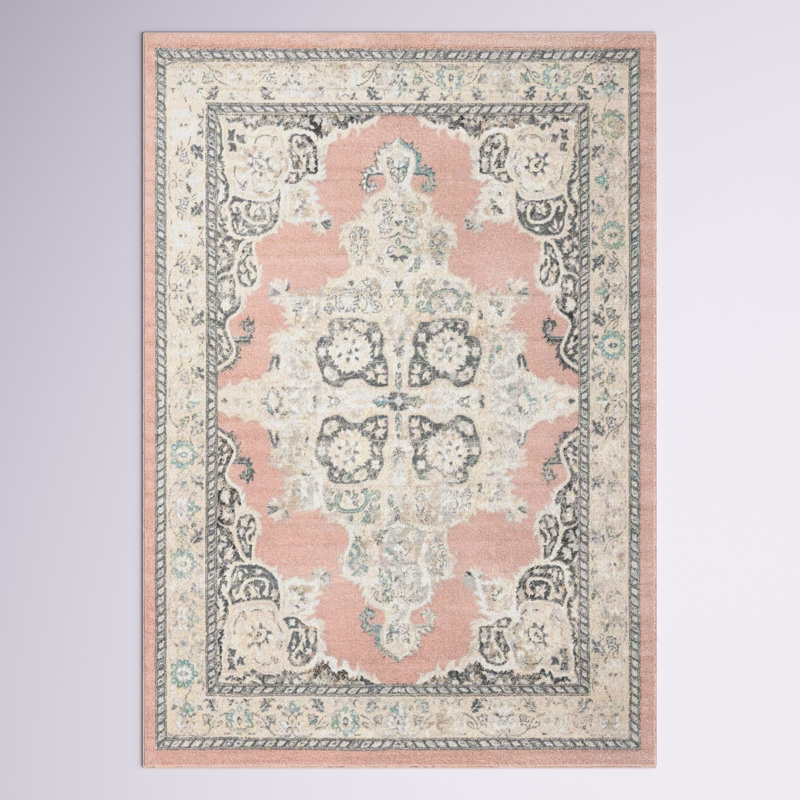 Tapis oriental rose / gris / ivoire Saira, Rectangle de 5 pi x 8 pi