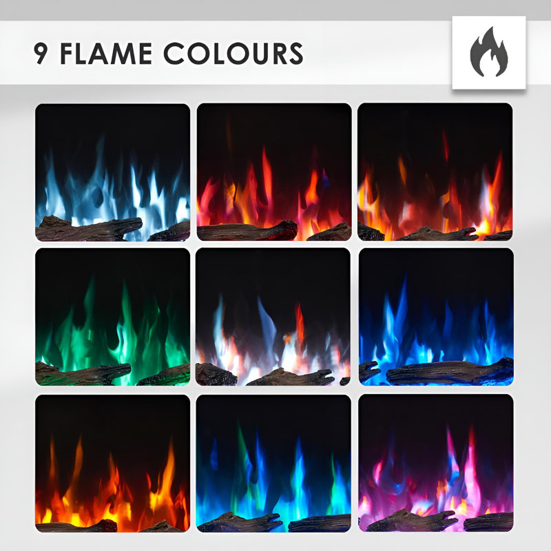 FLAMEKO Avena 3-in-1 Slim Frame Recessed Electric Fireplace with Multi Flame Colours, with Logs & Crystals, 1.5kW Heater
