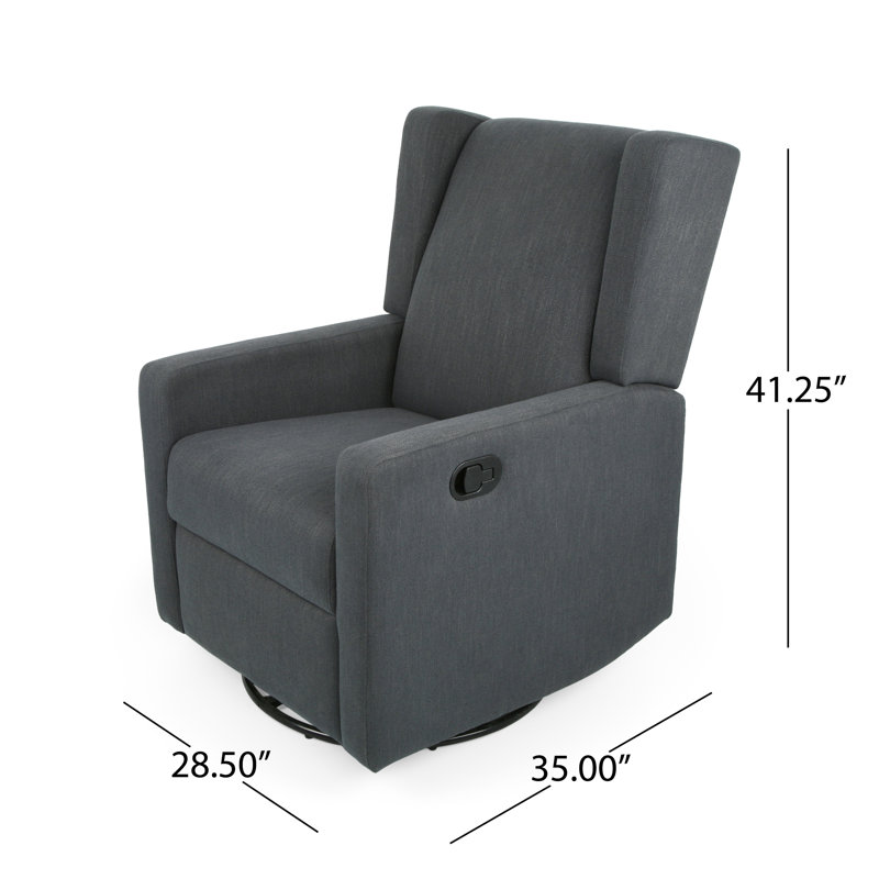 Charcoal Upholstered Swivel Recliner with Wingback Design
