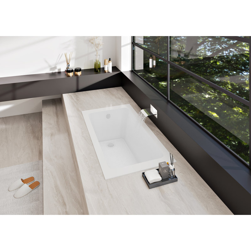 Kingston Brass Aqua Eden 60-Inch Acrylic Rectangular Drop-In Tub with Anti-Skid Surface