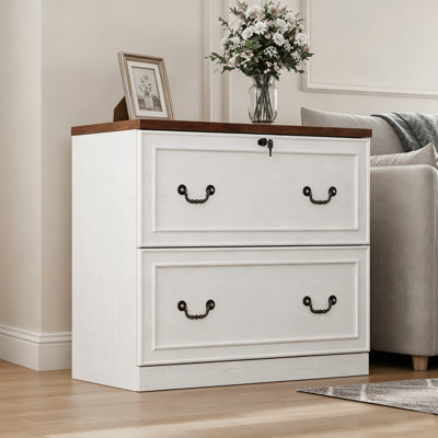2-Drawer Wood File Cabinet With Lock, Lateral Filing Cabinet For Printer Stand