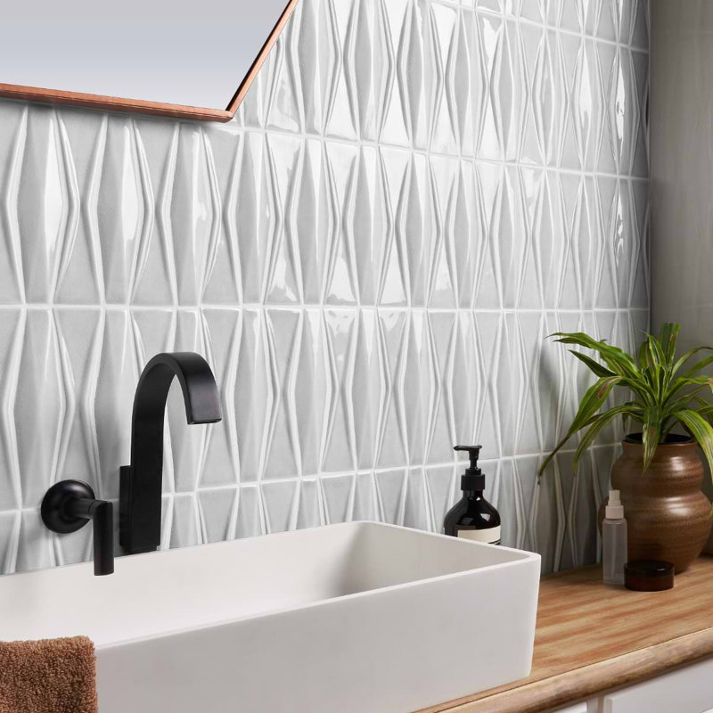 Nabi Harlequin 2X8 Crackled Glossy Glass Mosaic Tile, Arctic Blue