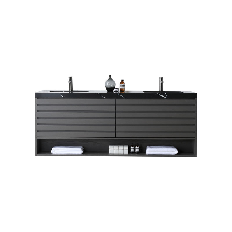 Meuble-lavabo 72 po Maumelle, Gris anthracite, Noir