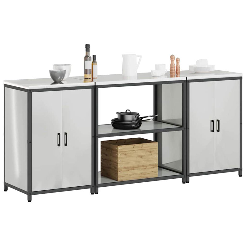  Kitchen Storage Set With Shelf 3 Pcs Sliver 210 X 50 X 92 Cm