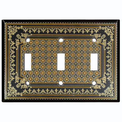 Metal Light Switch Plate Outlet Cover (Victorian Vintage Elegant Frame Brown Damask Black  - Single Toggle)