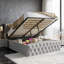 Velvet Ottoman Bed With Tufted Wingback & Nailhead Trim, Storage Bed Frame, European Double & King Size, Grey-2074915997