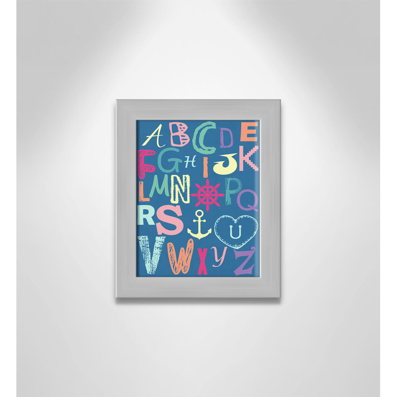 Alphabet imprimé sur papier, H 10 po x l 8 po x P 0,6 po, Encadré plat argent