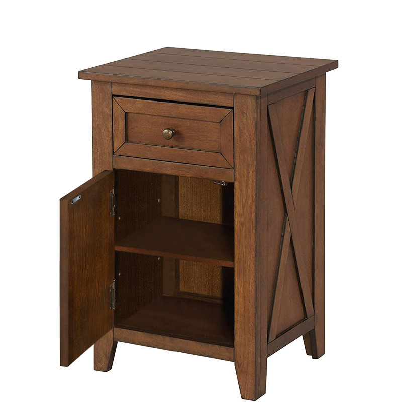 Hocking 26.2" H X-Side Wood End Table Side Table with 1 - Drawer, Brown, Brown