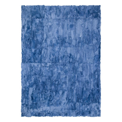 Bright Blue Rex Rabbit Fur Shaggy Rug_3 X 5 Ft