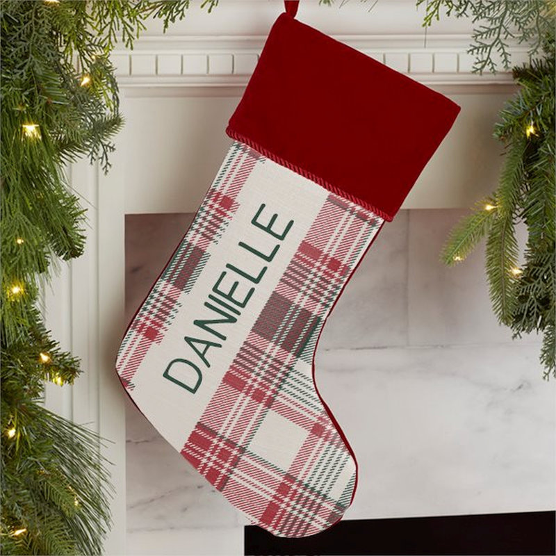 Chaussette de Noël personnalisée à carreaux frais, Oui