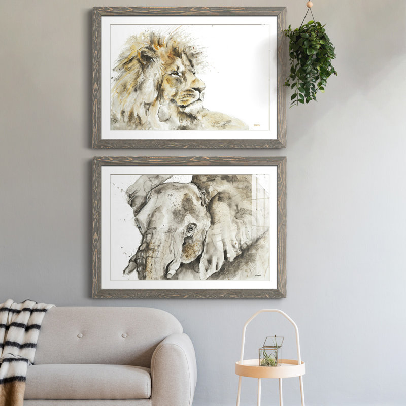 SAVANNAH I - Ensemble de 2 reproductions, Cadre en papier gris, H 37,5 po x l 55 po x P 1,5 po, Blanc