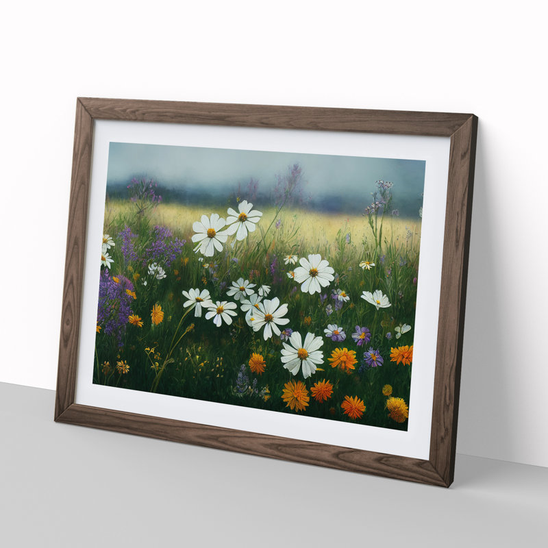 Epic Wildflowers Floral - Framed Print, 46cm H x 64cm W x 2cm D, Walnut