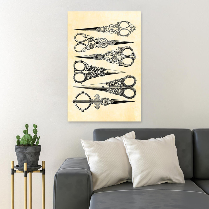 Patterned Scissors Art - 1 Piece Rectangle Graphic Art Print On Wrapped Canvas, 36" H x 24" W x 2" D
