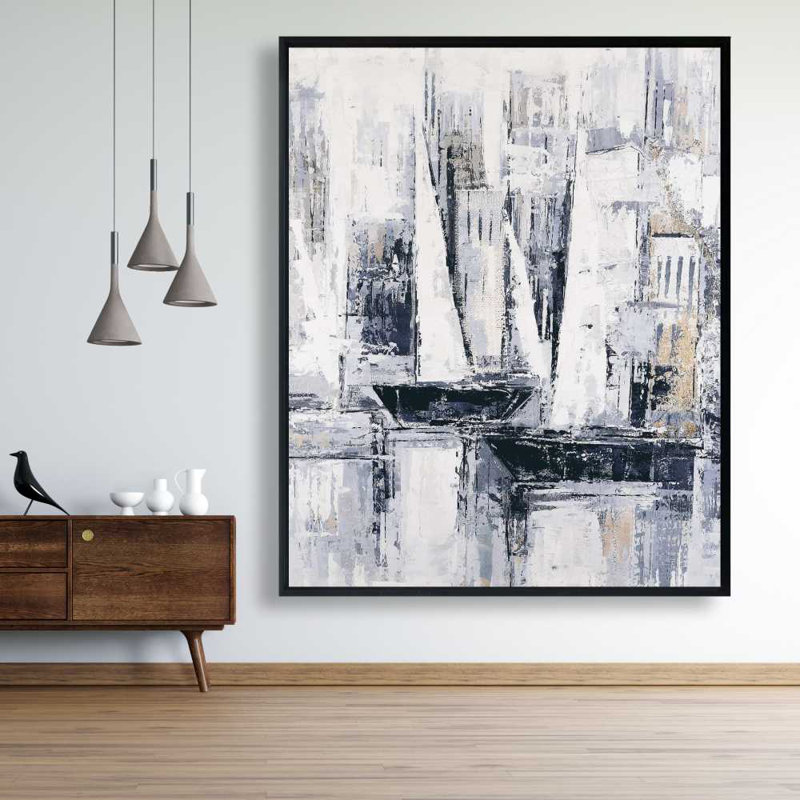 Voiliers de style industriel - art encadré bleu marine