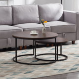 Modern Round Coffee Table Set of 2, Nesting Tables with Adjustable Feet for Living Room, Brown