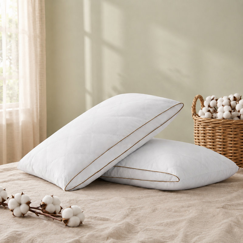 Ensemble de 2 oreillers en duvet d'oie à plumes et en duvet à soufflet Gusset, Grand lit, Brun