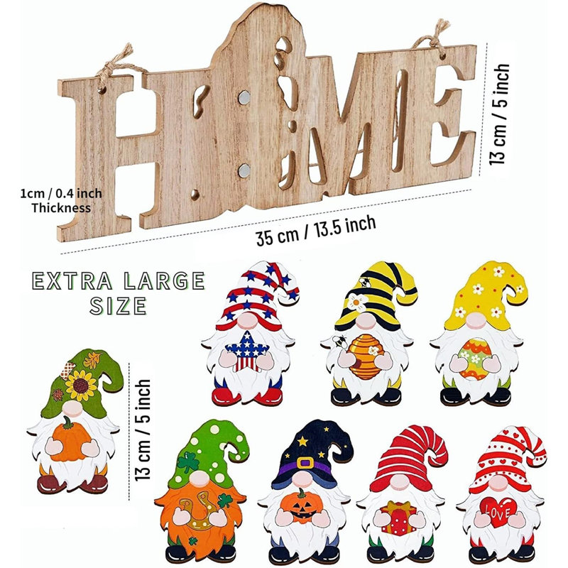 5" 3D Gnome Welcome Sign, 8PCS Magnetic Icons, Rustic Farmhouse Housewarming Gift Decor
