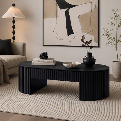 Table basse 51,18 po ovale en bois avec tiroir Table basse moderne Mid Century