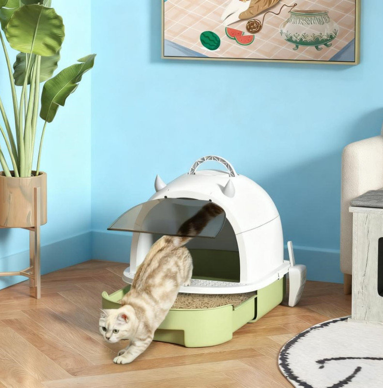 Green Cat Litter Box With Lid, Scoop And Deodorizing Bag