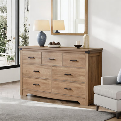 7-Drawer Modern Farmhouse Storage Dresser with Natural Wood Grain Finish