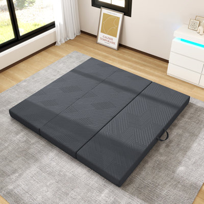 Tapis en mousse rafraîchissante en soie glacée à trois volets, support en mousse à mémoire de forme, housse et poignées lavables, lit escamotable portatif et matelas de camping, gris foncé